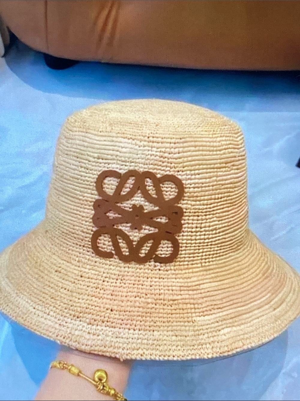 Loewe Woven Straw Bucket Hat with Embroidered Logo